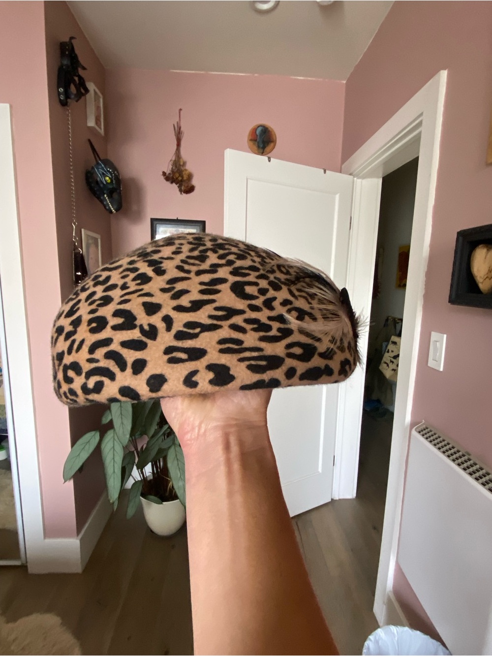 San Diego Hat Company Leopard Print Beret in Tan and Black